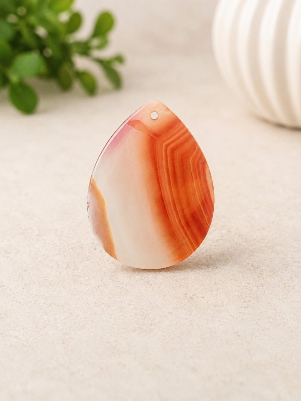 Orange Banded Agate Teardrop Pendant Gemstone Focal Bead for Jewelry Making
